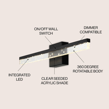 Mario Modern Contemporary 360-Degree Rotatable Iron/Seeded Acrylic Integrated LED Vanity Light